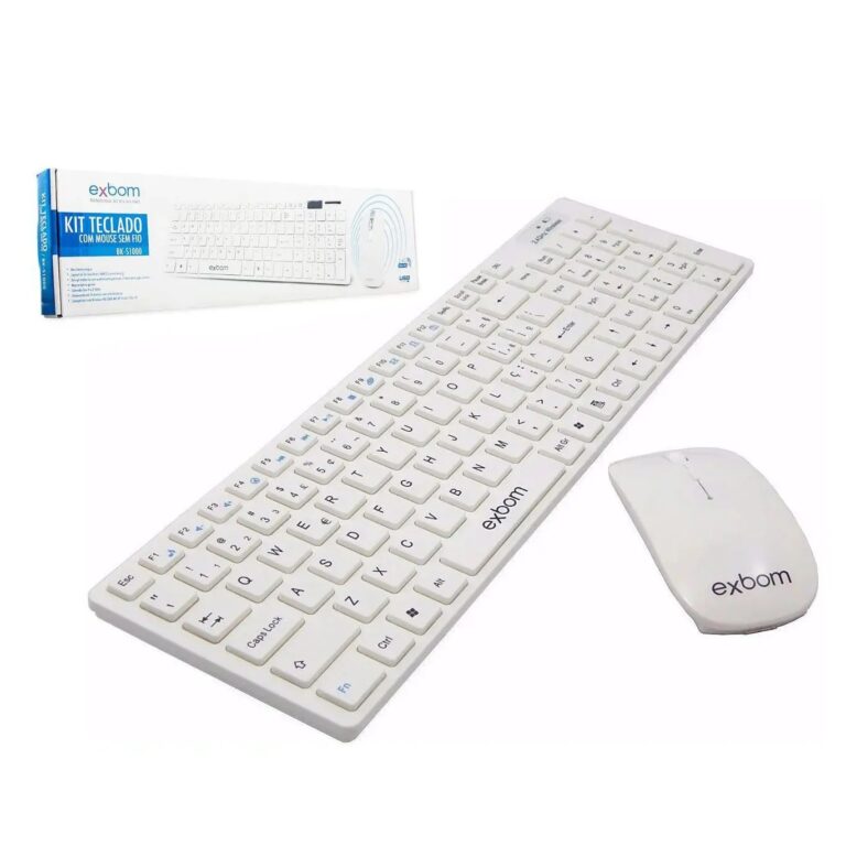 Kit Teclado E Mouse Sem Fio Branco Exbom Virtual Equipamentos