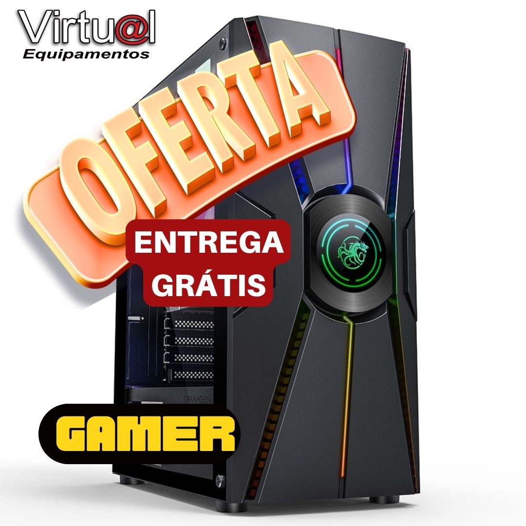 Gabinete Gamer Wahid com Vidro Temperado Preto DRAXEN